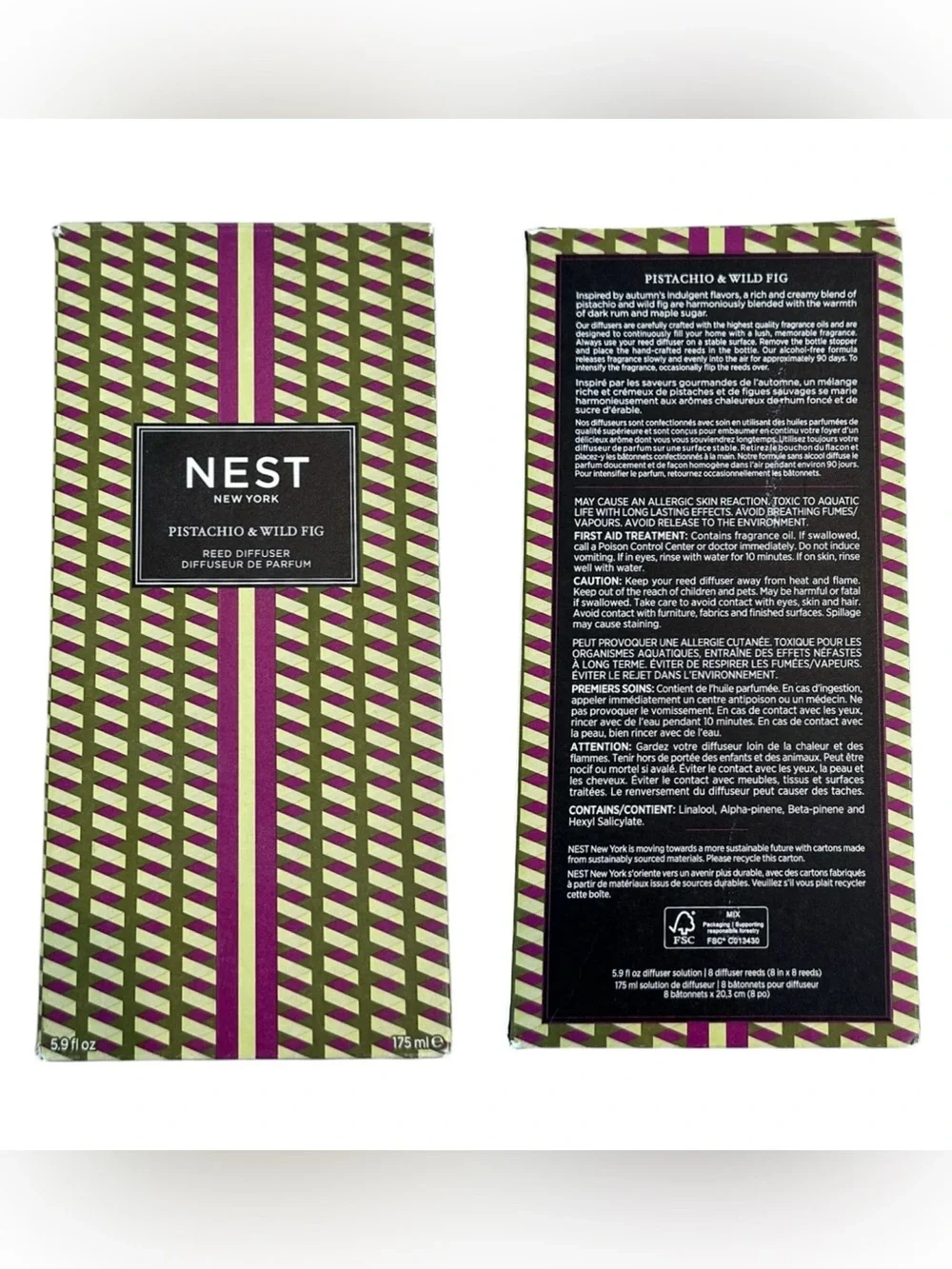 NEST New York Pistachio Wild Fig Reed Diffuser Glass Bottle Box NEW